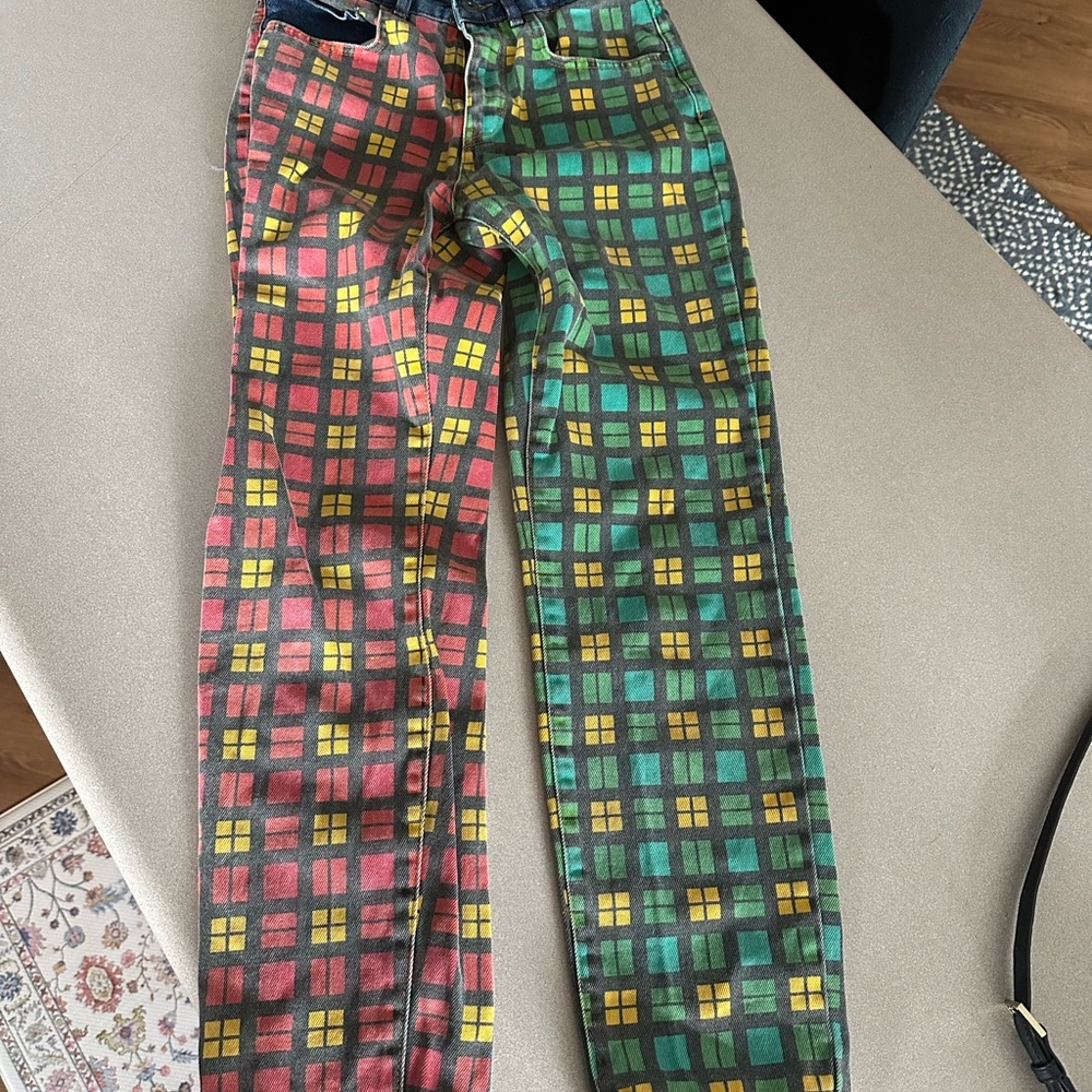 Colorblock Plaid High-Waist Pants - Red & Green with Yellow Accents Ragged brand